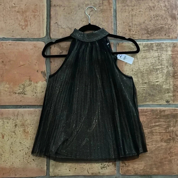 NEW ✨ EXPRESS Shine Tie Halter Neck Pleated Top Black and Gold Size X-Small - Picture 8 of 11